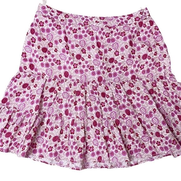 GAP Women Girl Skirt Size 4 Pink Floral Linen Three-Tiered Lined - Picture 1 of 7